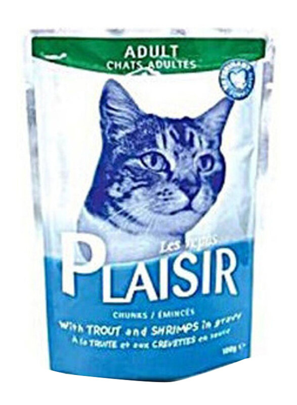 

Plaisir Chunks Wet Cat Food with Trout & Shrimps in Gravy, 100g