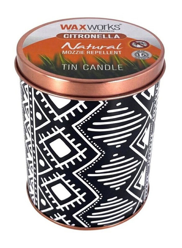 

Waxworks Tribal Tin Citronella Candle, 10cm, Black/White