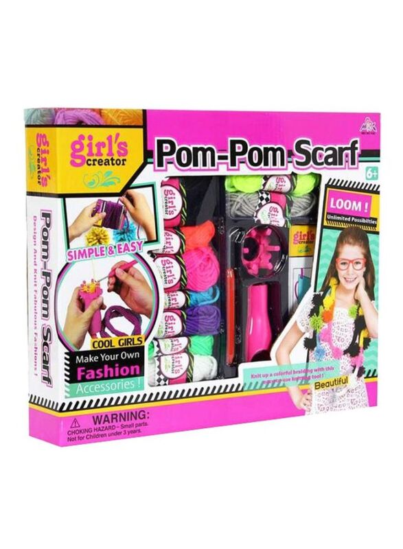 Girl's Creator Pom-Pom Scarf Knitting Set, 13-Pieces, Ages 6+