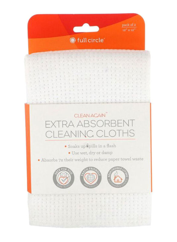 Full Circle Extra Absorbing Cleaning Cloths, 12 x 12inch, 2 Piece