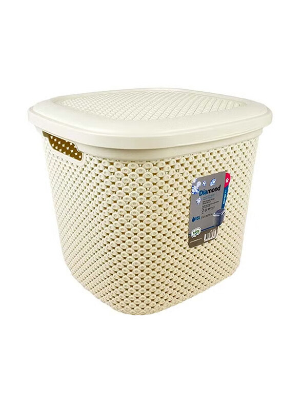 

Hobby Life 15 Liters Diamond Design Square Laundry Basket, Ivory