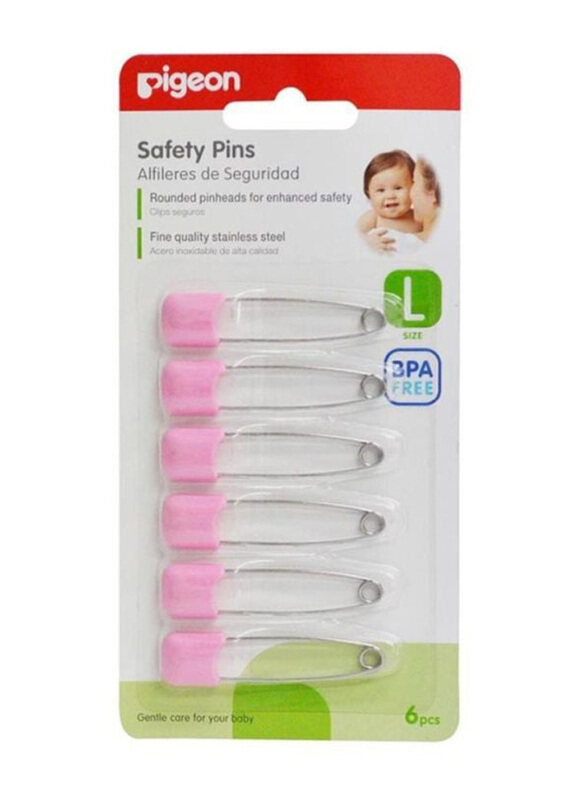 

Pigeon Safety Pins Set, 6 Pieces, Silver/Pink