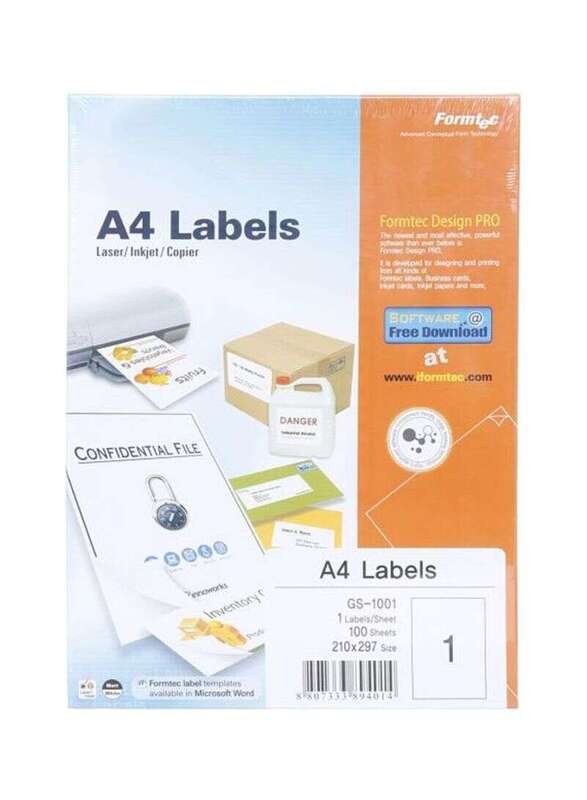 Formtec A4 Labels, 100 Sheet, White