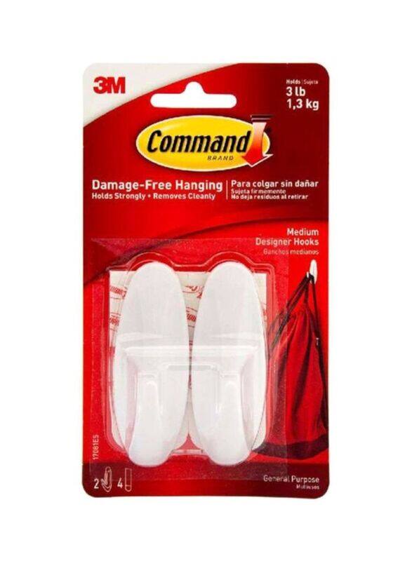 3M Command Double Adhesive Plastic Hook Set, White