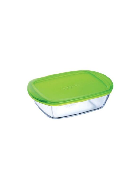 Pyrex 28cm Rectangular Dish with Lid, Clear/Green
