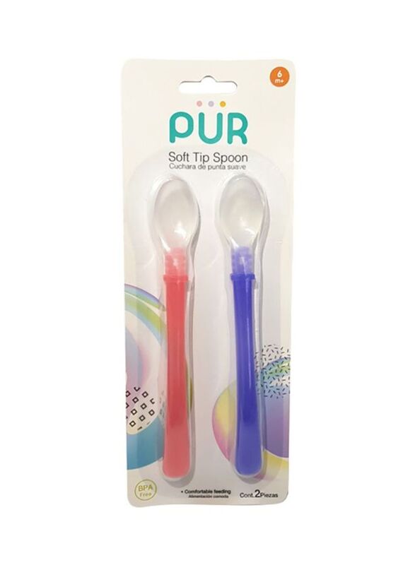 Pur 2-Piece Soft Tip Spoon Set, Pink/Violet/Clear
