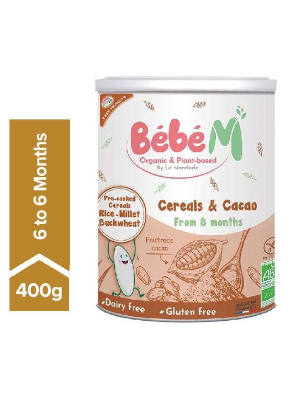 Bebe M Baby Organic Plant-Based Cocoa Rice-Millet Buckweat Pre-Cooked Cereals, 400g