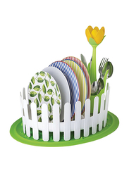 Vigar Flower Dish & Cutlery Drainer with Mat, 10-inch, Green/White