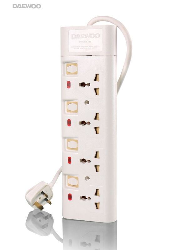 Daewoo 4 Way Universal Extension Socket with 4-Meter Cable, White