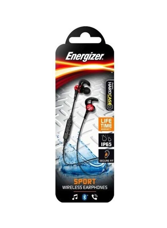 Energizer HiBT25 Wireless In-Ear Splash Proof Sport Earphones, Black/Red
