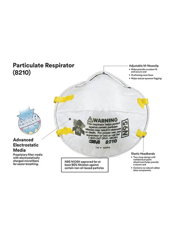 3M N95 Particulate Respirator Set, 8210, 20-Pieces, White