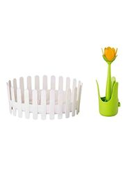 Vigar Flower Power Dish & Cutlery Drainer Set, White/Green
