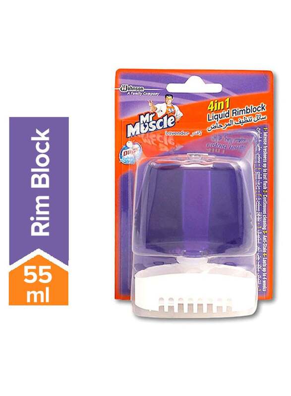 Mr Muscle 4-In-1 Lavender Liquid Rim Block, 55ml