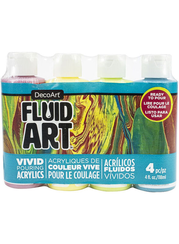 Deco Art Fluid Art Acrylic Paint Set, 4 Pieces, DASK538, Multicolour