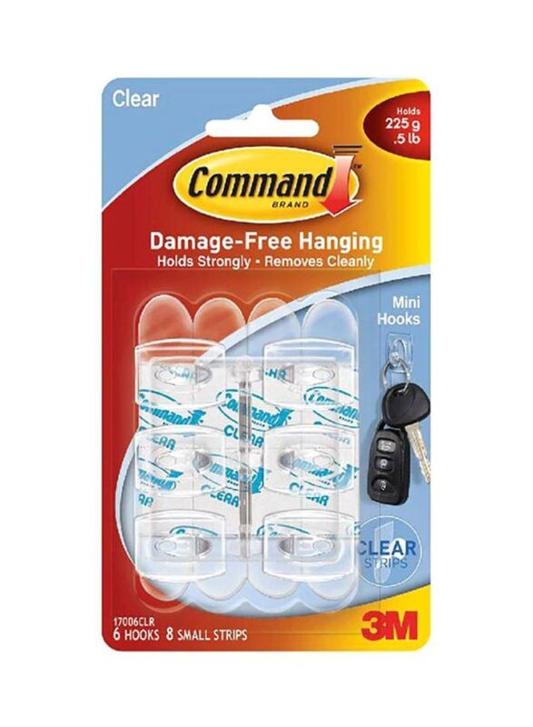 3M Small Hooks Set with Adhesive Strips, 14 Pieces, Clear