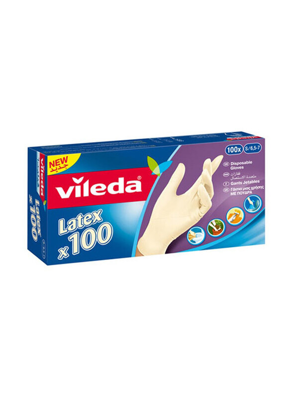 

Vileda Latex Disposable Gloves, White, Small, 100 Pieces