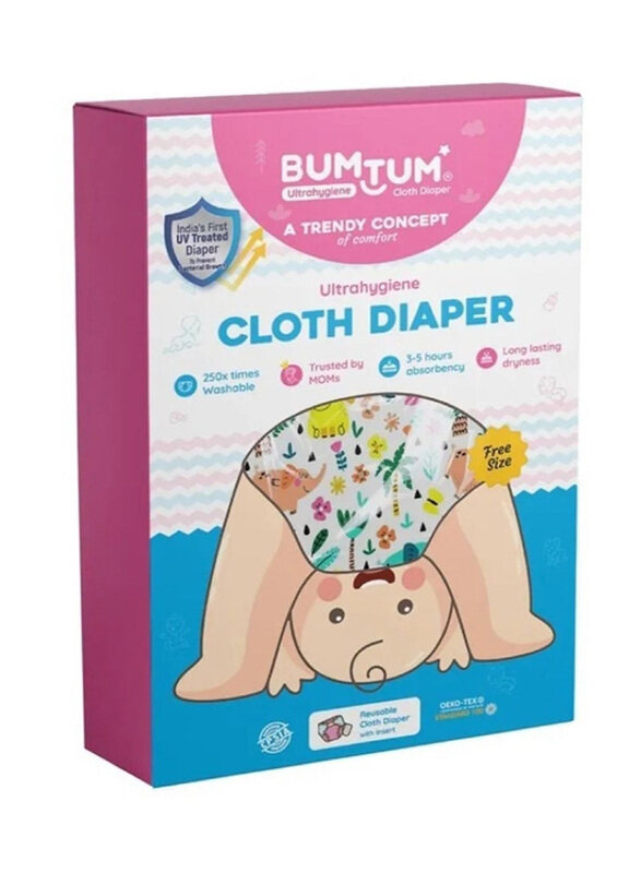 

Bumtum Baby Printed Cloth Diaper, One Size, Multicolour