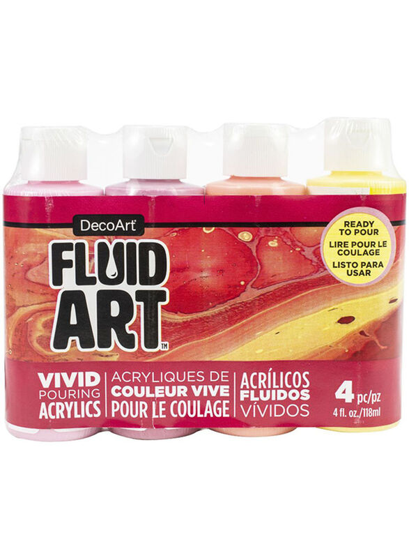 Deco Art 4-Piece Fluid Art Acrylic Paint Set, 118ml, Multicolour