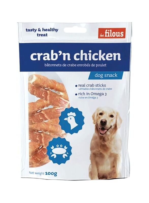 Les filous Crab'n Chicken Dry Snack for Dogs, Brown, 100g