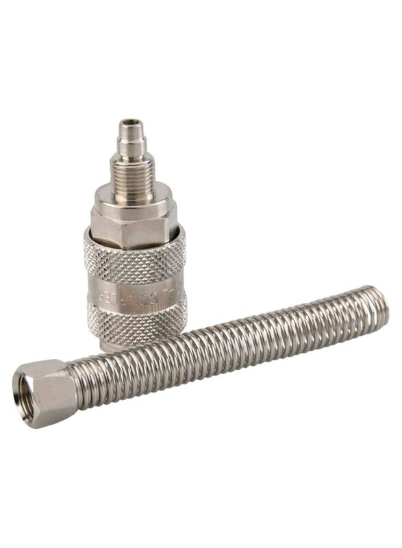 Universal Quick Coupler with Spiral Hose, 2 Piece, Silver