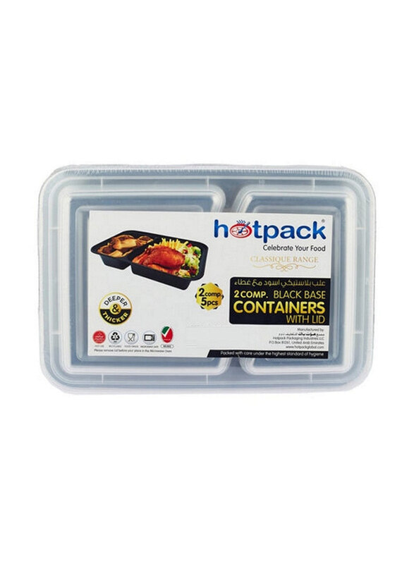 

Hotpack 5-Pieces 2 Compartment Container With Lid, Black