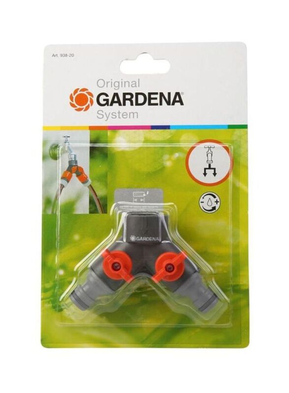 Gardena Twin Tap Y Connector, Black/Orange/Grey