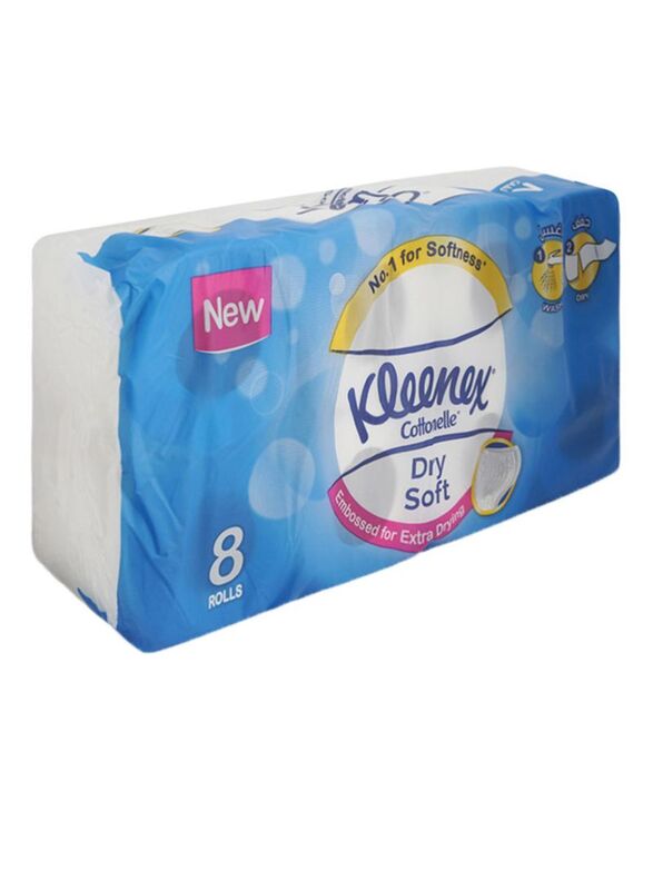 Kleenex Cottonelle Dry Soft Toilet Tissues Roll, White, 8 Pieces