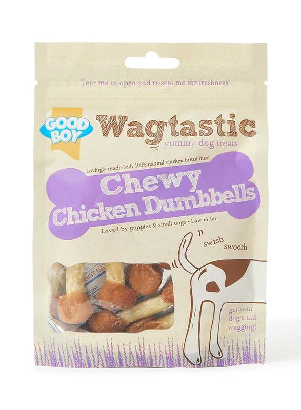 Wagtastic Yummy Chewy Chicken Dumbbells Treats for Dogs, Beige/Brown, 90g