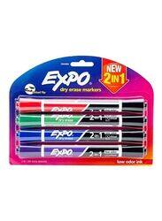 Expo 2-in-1 Chisel Tip Dry Erase Markers, 4 Pieces, Multicolour