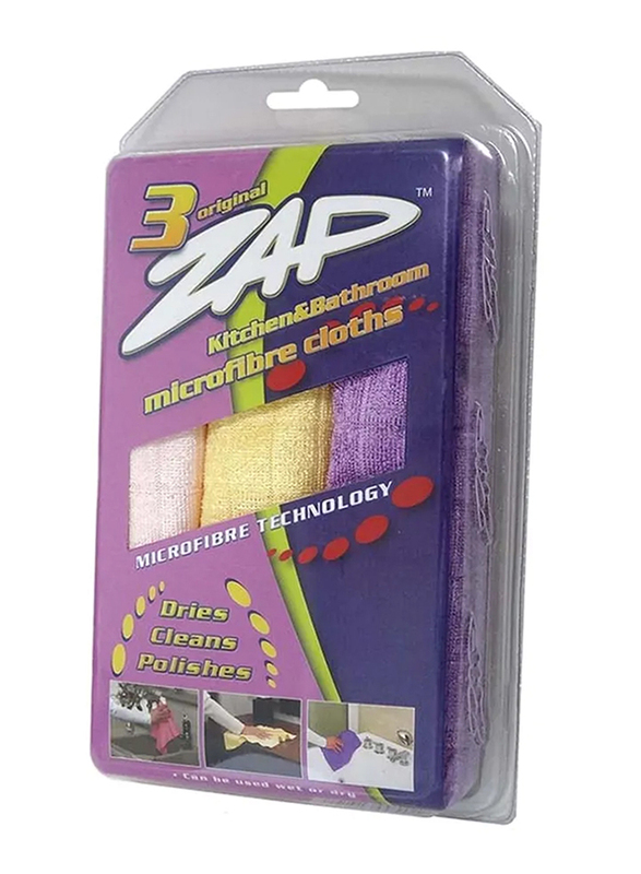 Zap Bath & Kitchen Microfiber Clothes, 3-Piece, Purple