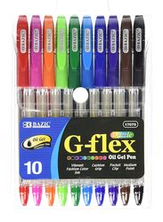 Bazic G-Flex Dazzle Oil-Gel Ink Pen, 10 Pieces, Multicolour