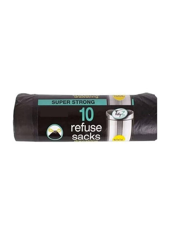 

Tidyz Super Strong Drawstring Refuse Sacks Bin Liners, 10 Pieces, Black