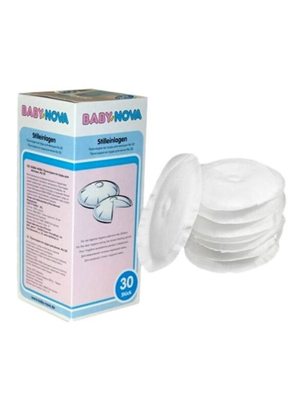 Baby Nova Anatomic Cotton Breast Pads, 30 Piece, White