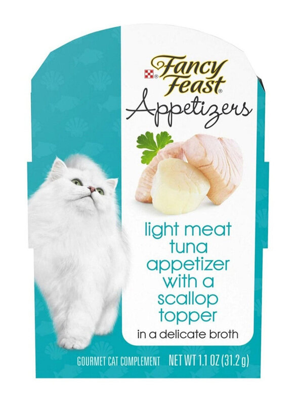 

Fancy Feast Appetizers Treats Light Meat Tuna Wet Cat Food with a Scallop Topper Lickable, 31.2g