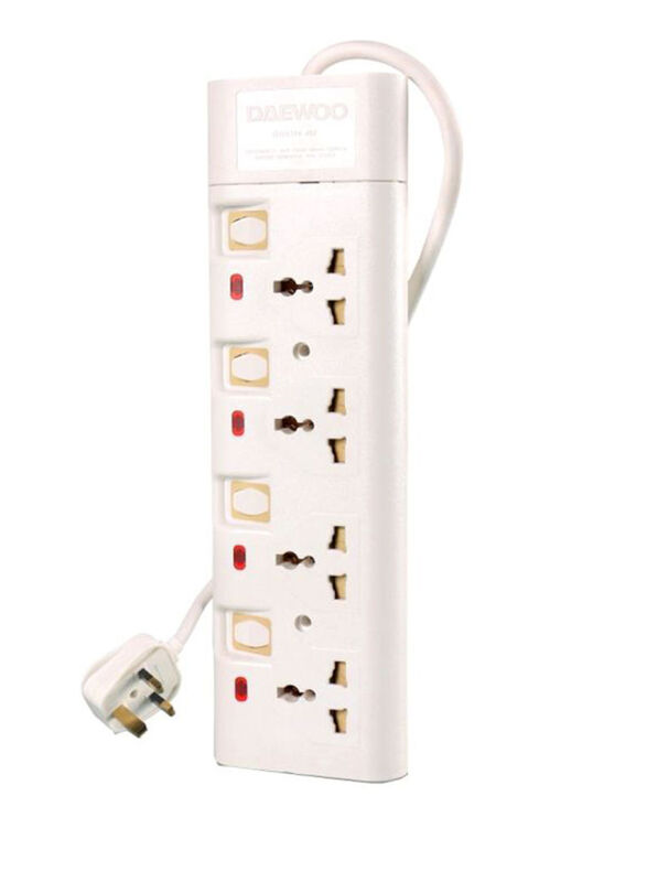 Daewoo 4 Way Universal Extension Socket with 2-Meter Cable, White