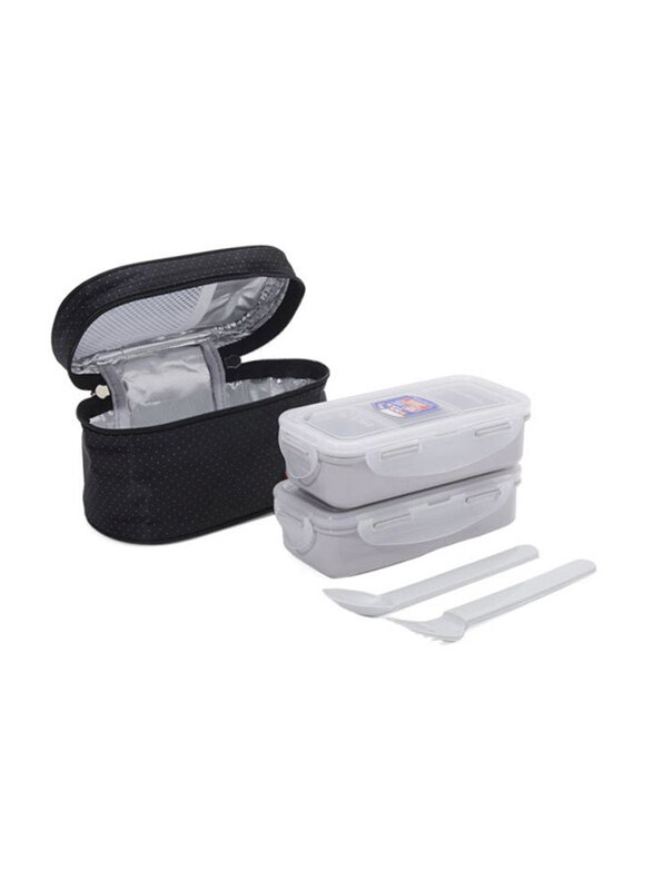 

Lock & Lock 2-Piece Lunch Box Set With Bag, Black/Clear