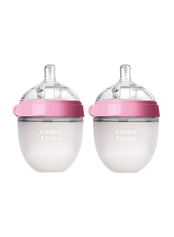 Comotomo Baby Feeding Bottle Set, 2 x 5ounce, Pink/Clear