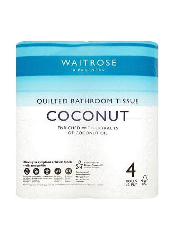 

Waitrose & Partners Quilted Bathroom Tissue Coconut, 4 Rolls
