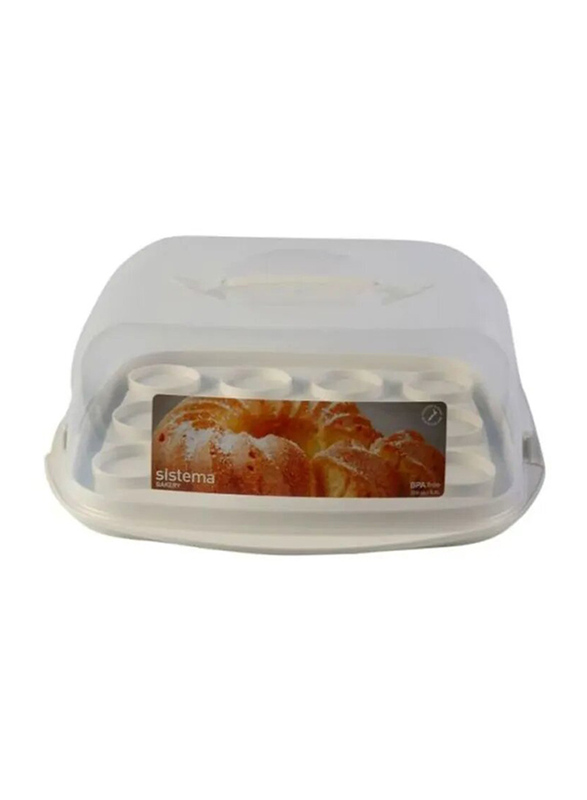 Sistema Klip It Cake Box Square Container with Lid, 8.8 Liter, White