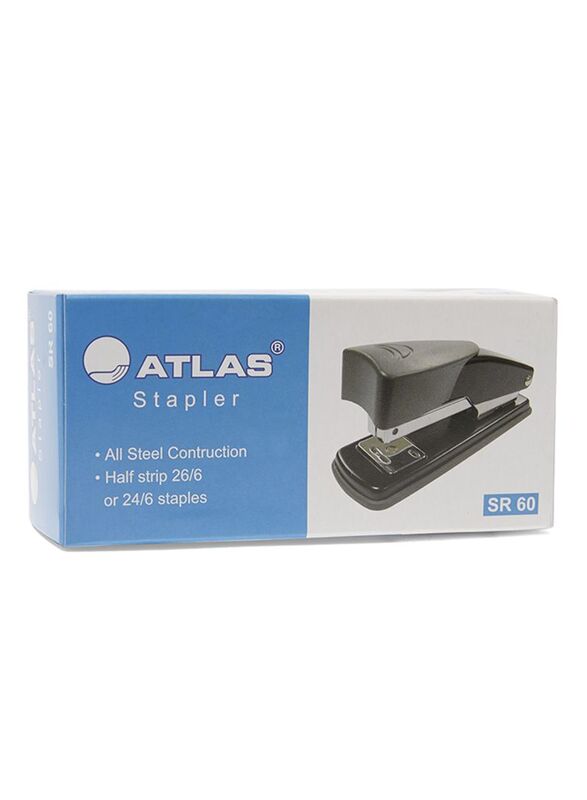 Atlas Half Strip Metal Stapler, Black/Silver