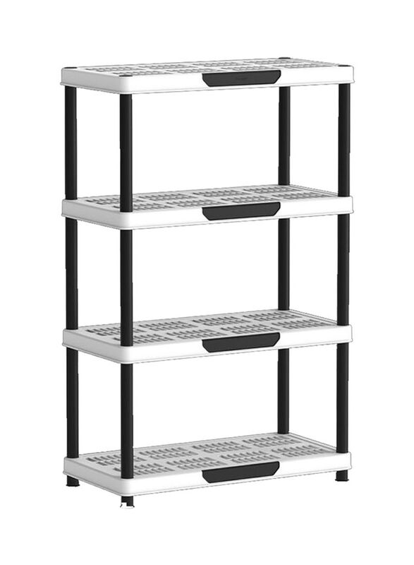 Cosmoplast 4-Tiers Shelving Storage Rack, White/Black