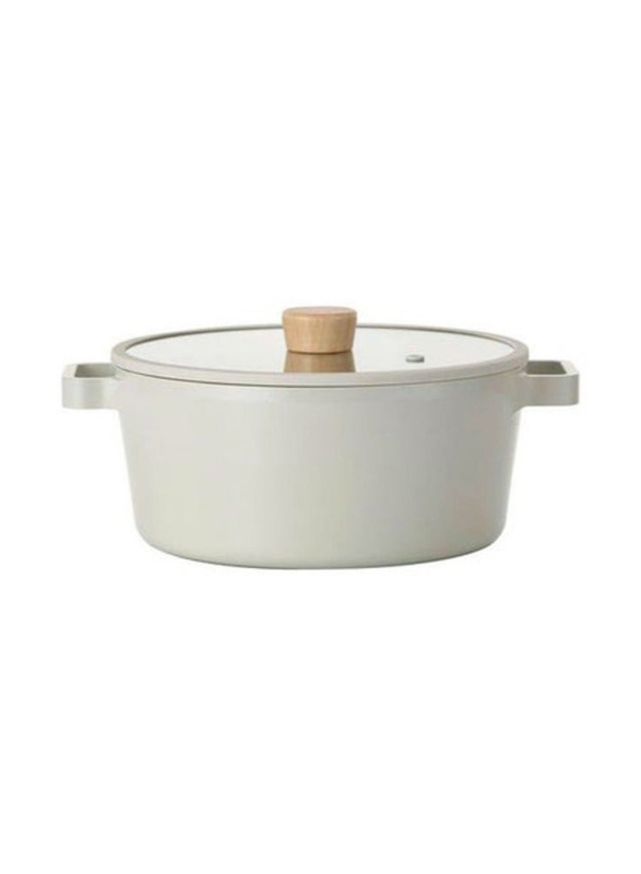 

Neoflam 24cm Fika Cast Stock Pot Round Casserole with Glass Lid, FIKA-24CM, Off White