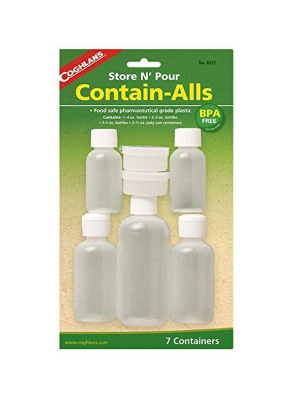 Coghlans 7-Piece Store And Pour Plastic Bottle Set, White