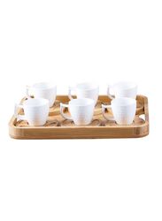 Orchid 7-Piece Serving Set With Bamboo Tray, White/Brown