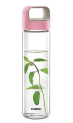 Borosil 550ml Neo Glass Bottle With Lid, Clear/Pink