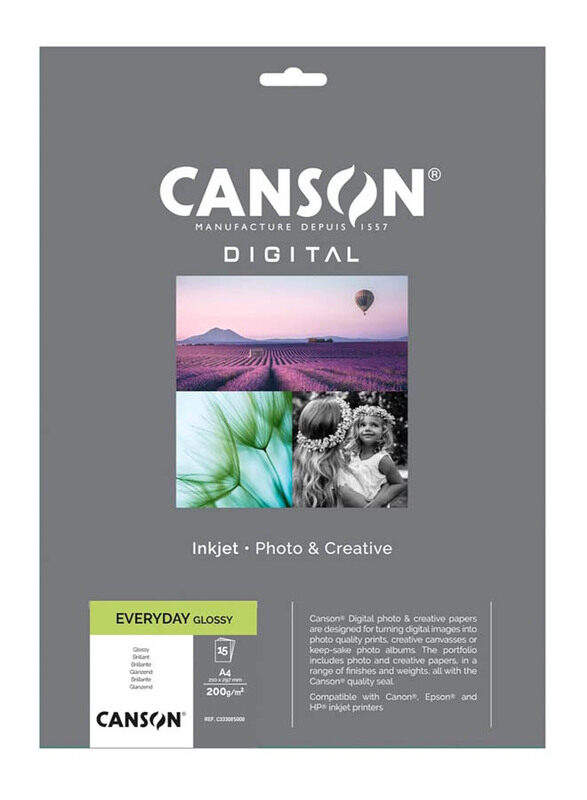 

Canson Digital Everyday Glossy Photo Paper, 15 Sheets, A4 Size