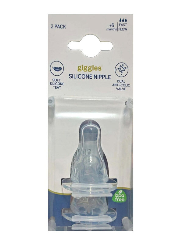 

Giggles Fast Flow Silicone Nipple Set, 2 pieces, Clear