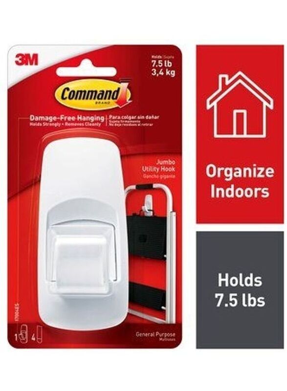 Command Jumbo Hooks Set with Strips, 5 Pieces, White