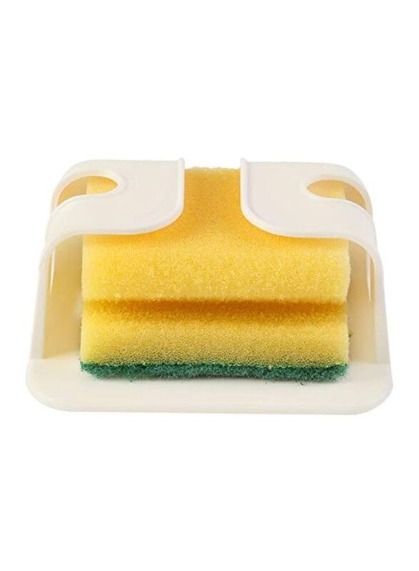 Sponge Holder With Pot Cleaning Tools And Accessories, White/Yellow