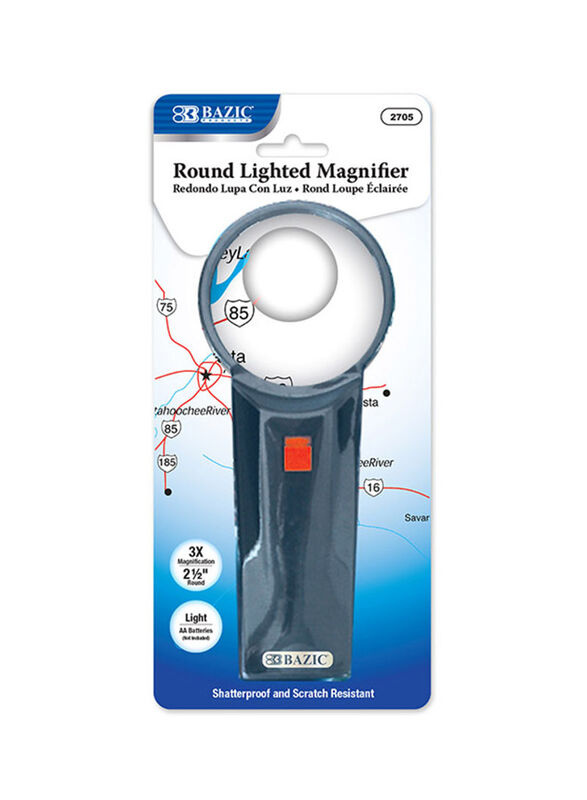 Bazic Round 3x Lighted Magnifier, 2.5 Inch, Multicolour